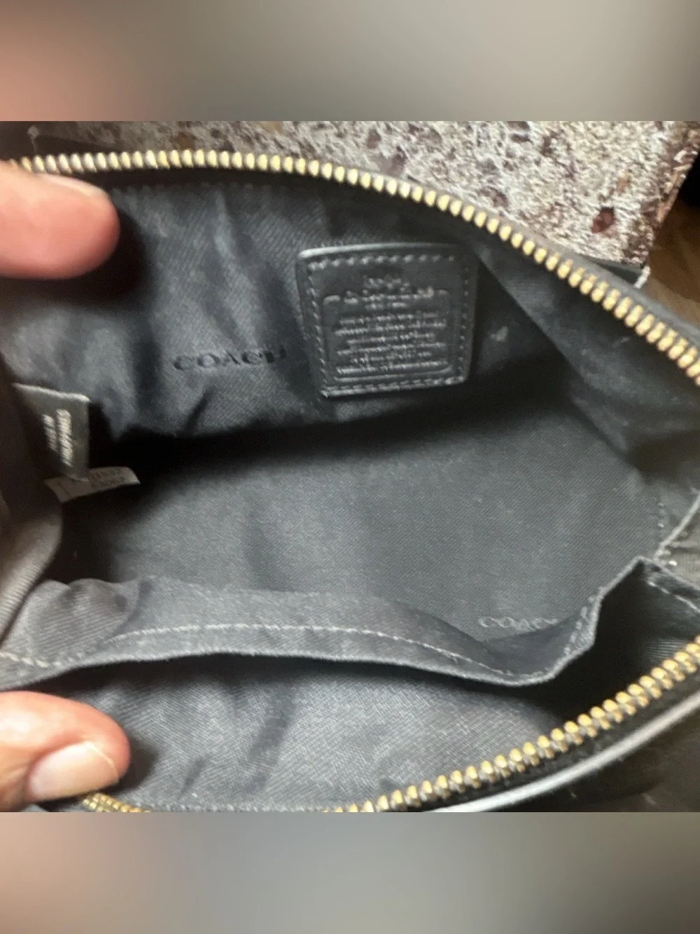 Coach Black Leather Zipper Cosmetic Pouch with Gold Hardware